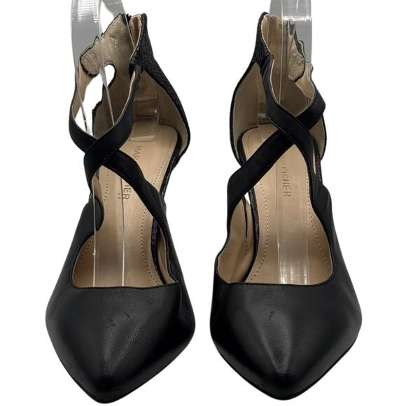 Marc Fisher Black Pointed Toe Heels Strappy Zip Back Stiletto Snake Embossed 8M - Picture 2 of 16